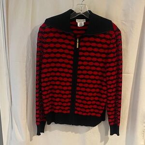 St. John Collection Red and Black Cowl Neck Sweater